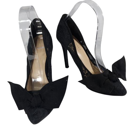 LAUREN CONRAD! GORGEOUS BLACK LACE, OVERSIZED FRONT BOW PUMPS, HEELS! SZ 7M - Picture 1 of 10